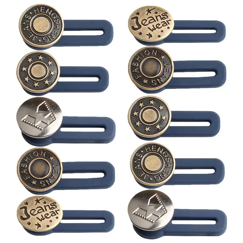 10 Pcs Free Sewing Buttons Retractable Jeans Waist Button Metal Extended Buckles Pant Waistband Expander DIY Sewing Button