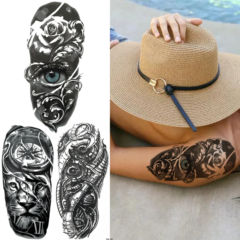 

Большой Телескопический временный тату для мужчин, женщин, мужчин, цветок, искусственная Татуировка «сделай сам», механический водонепроницаемый тату на руку, ножки, компас