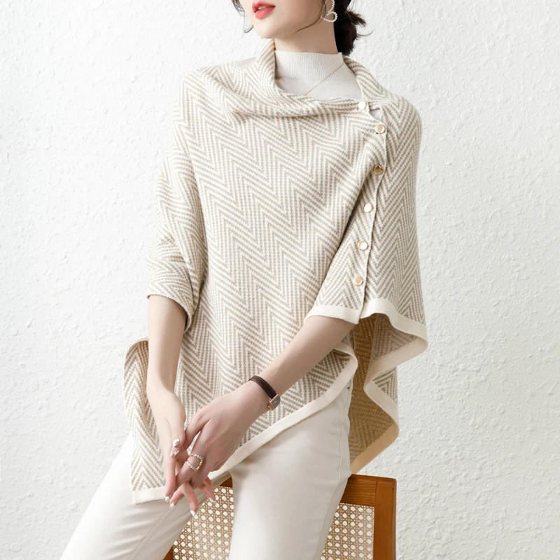New sweater versatile multi-purpose dotted jacquard herringbone buckle knitted autumn and winter Cashmere Shawl / Cloak
New sweater versatile multi-purpose dotted jacquard herringbone buckle knitted autumn and winter Cashmere Shawl / Cloak