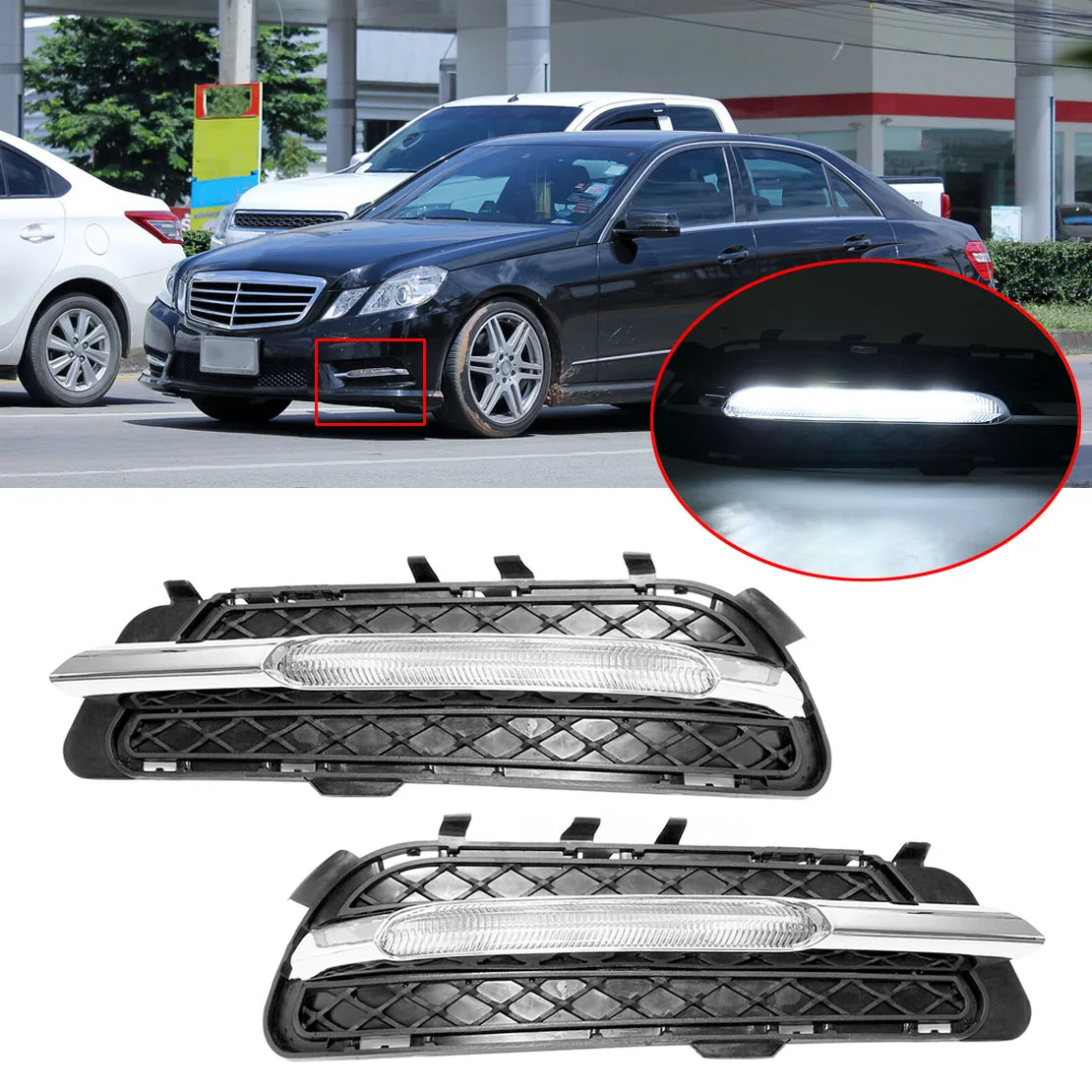 Дневные ходовые огни переднего бампера для Benz W212 E-Class E250 E300 E350 2009 2010 2011 2012 2013, 2 шт.
Дневные ходовые огни переднего бампера для Benz W212 E-Class E250 E300 E350 2009 2010 2011 2012 2013, 2 шт.