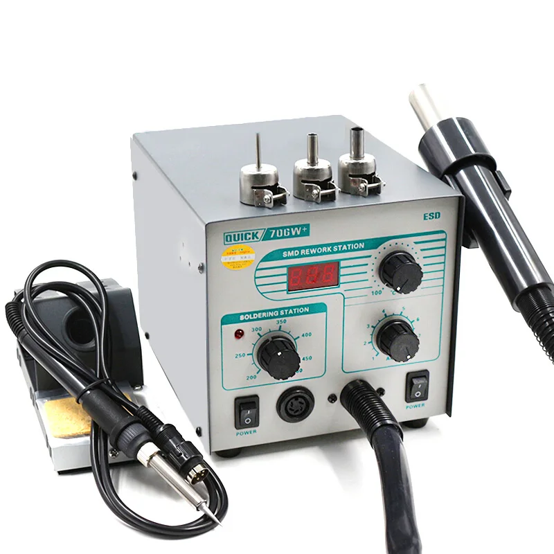 100% Quick 706W+ 2 in 1 Soldering Station Hot Air Gun Lead Free Rework Station for SMD IC Chip BGA SOIC Welding Repair Tool
100% Quick 706W+ 2 in 1 Soldering Station Hot Air Gun Lead Free Rework Station for SMD IC Chip BGA SOIC Welding Repair Tool