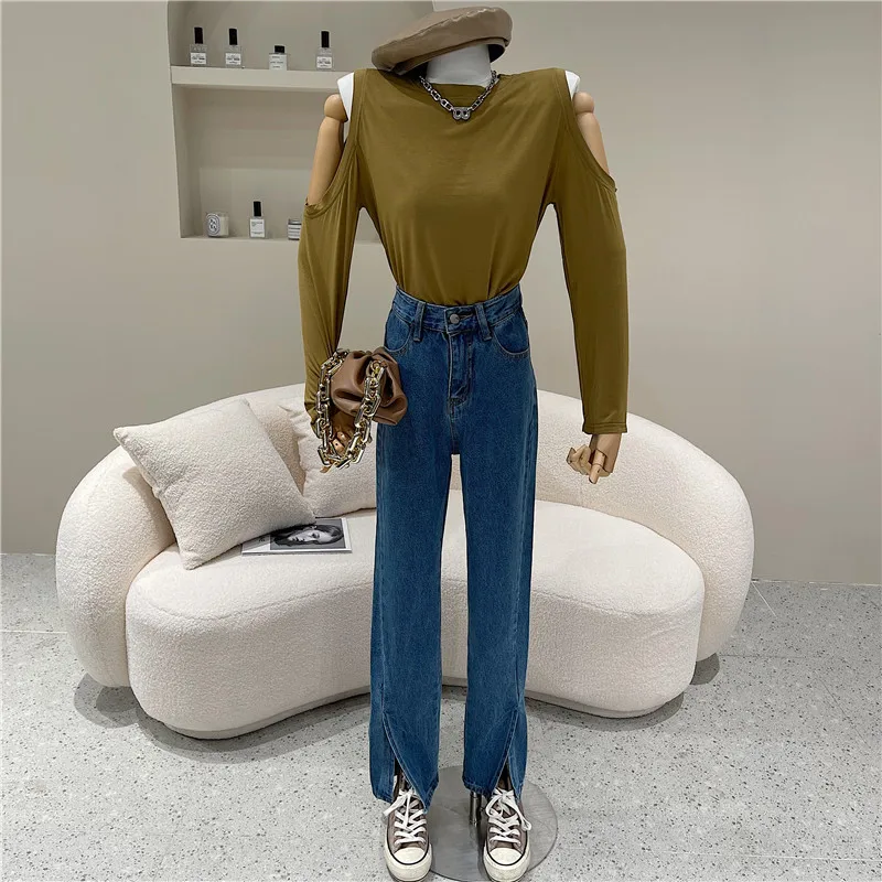 Women's Spring 2021 Fashion slit high-waisted skinny jeans new version of loose casual wide-leg trousers micro-bell bottoms 
Women's Spring 2021 Fashion slit high-waisted skinny jeans new version of loose casual wide-leg trousers micro-bell bottoms