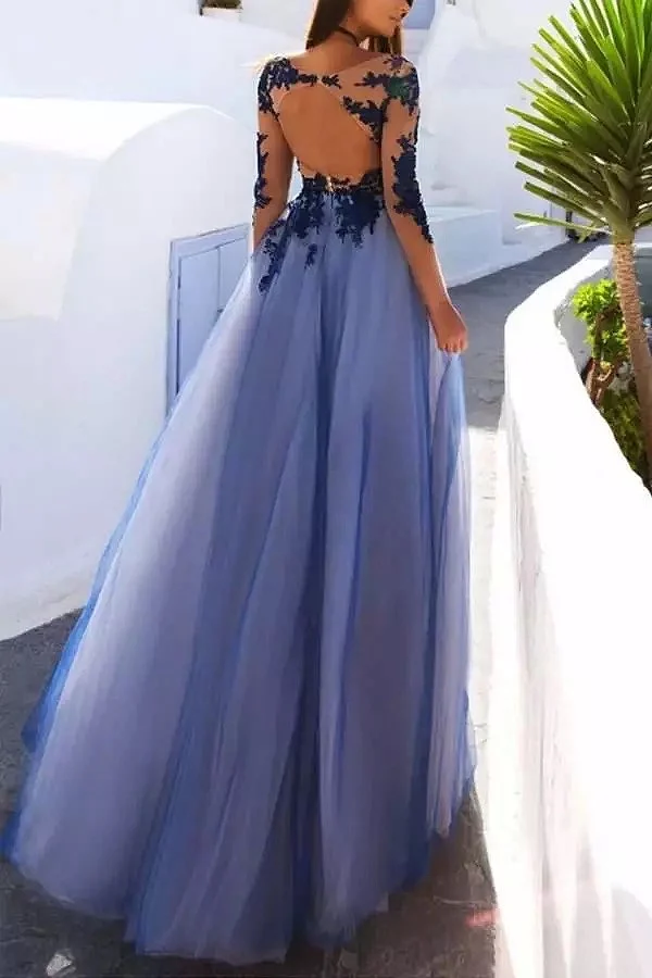 Elegant Blue Evening Dress 3/4 Sleeves 2021 Women Vintage Tulle Lace Open Back Illusion Special Occasion Banquet Prom Party Gown
Elegant Blue Evening Dress 3/4 Sleeves 2021 Women Vintage Tulle Lace Open Back Illusion Special Occasion Banquet Prom Party Gown