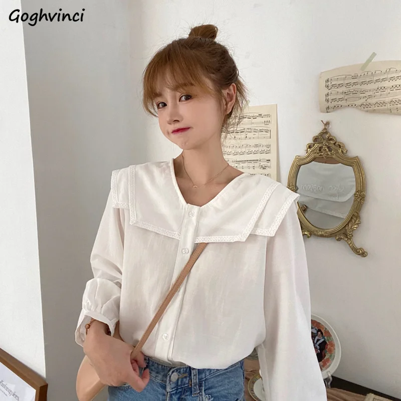Shirts Women Sailor Collar Chiffon Solid Elegant Sweet Chic Students Preppy Style Autumn All-match Fashion Loose Outwear Soft
Shirts Women Sailor Collar Chiffon Solid Elegant Sweet Chic Students Preppy Style Autumn All-match Fashion Loose Outwear Soft