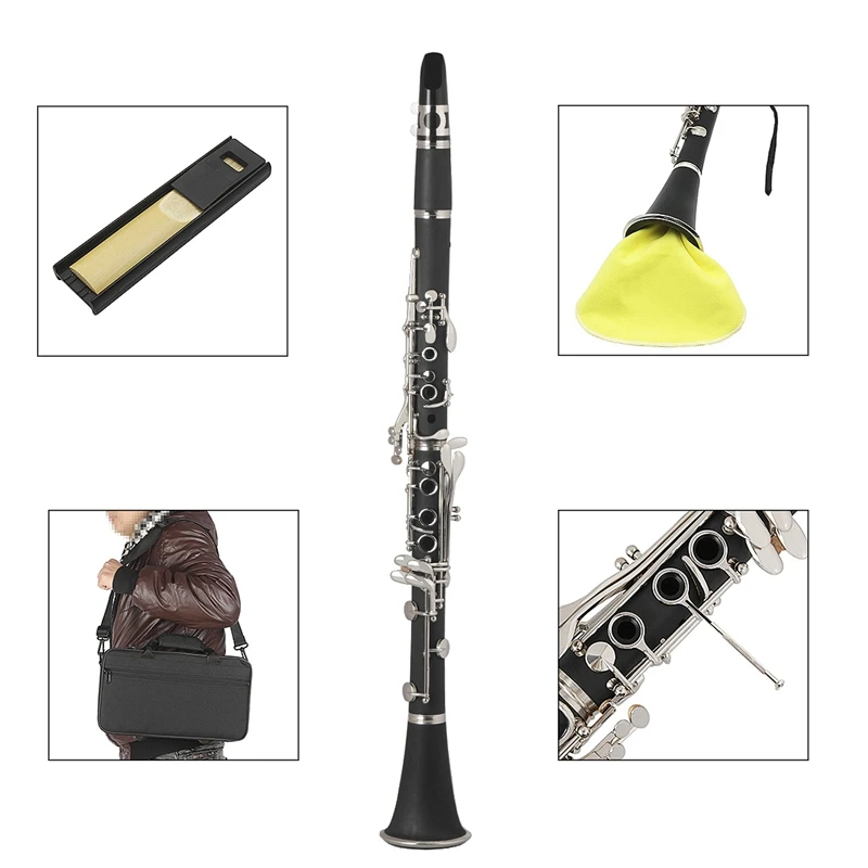 Woodwind Instruments Clarinet 17 Key Bb Flat Soprano Nickel Plating Exquisite with Cleaning Cloth Gloves Screwdriver
Woodwind Instruments Clarinet 17 Key Bb Flat Soprano Nickel Plating Exquisite with Cleaning Cloth Gloves Screwdriver