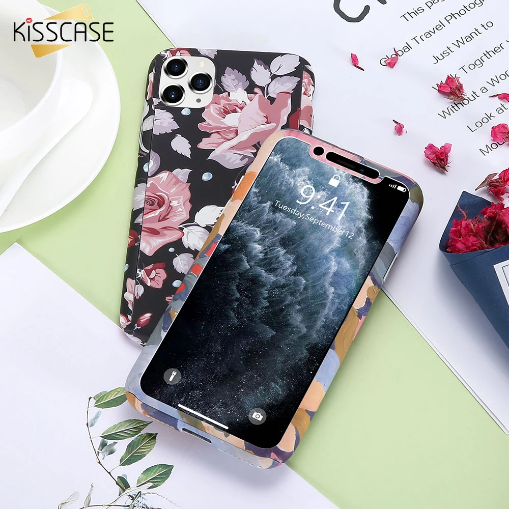 Чехол KISS 360 защитный Винтажный чехол с цветами для iPhone 11PRO 6 6s 11 XR X XS 8 Plus пленкой s 7