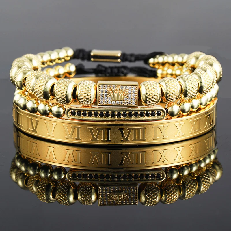 Luxury copper beads crown bracelets stainless steel bangle 3pc/sets Mens jewellery friends royal pulsera hombre Men jewelry
Luxury copper beads crown bracelets stainless steel bangle 3pc/sets Mens jewellery friends royal pulsera hombre Men jewelry