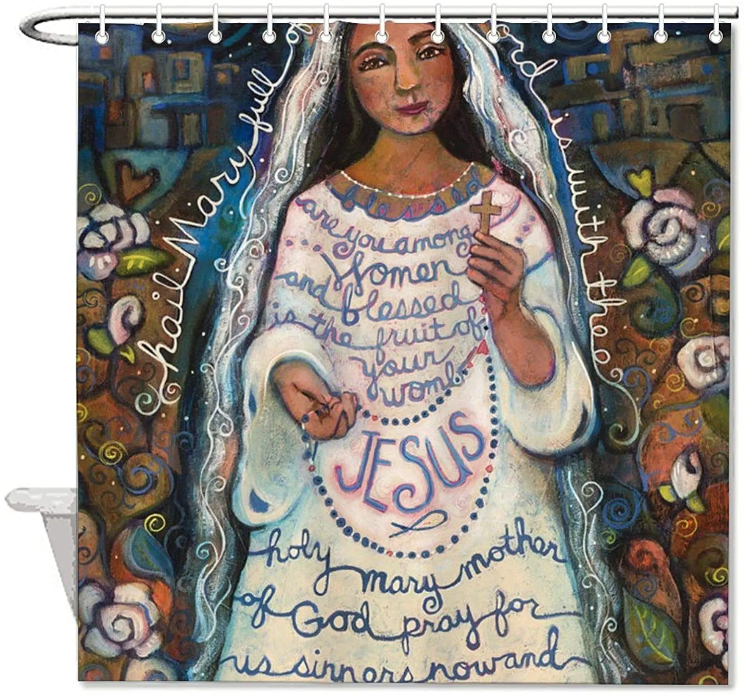 Polyester Waterproof Fabric Bath Curtain with Hooks Hail-Mary-Jen-Norton Shower Curtain for Bathroom Decor
Polyester Waterproof Fabric Bath Curtain with Hooks Hail-Mary-Jen-Norton Shower Curtain for Bathroom Decor