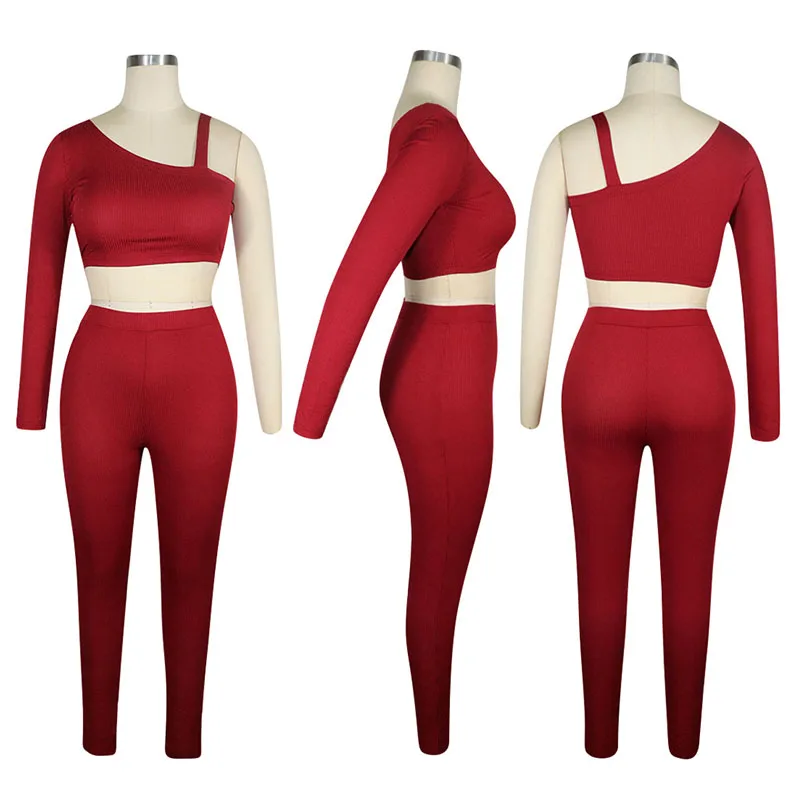 2020 Autumn Women's Suit European and American Women's High Elastic Solid Color Sexy Patchwork T-Shirt Trousers Two-Piece Set 
2020 Autumn Women's Suit European and American Women's High Elastic Solid Color Sexy Patchwork T-Shirt Trousers Two-Piece Set