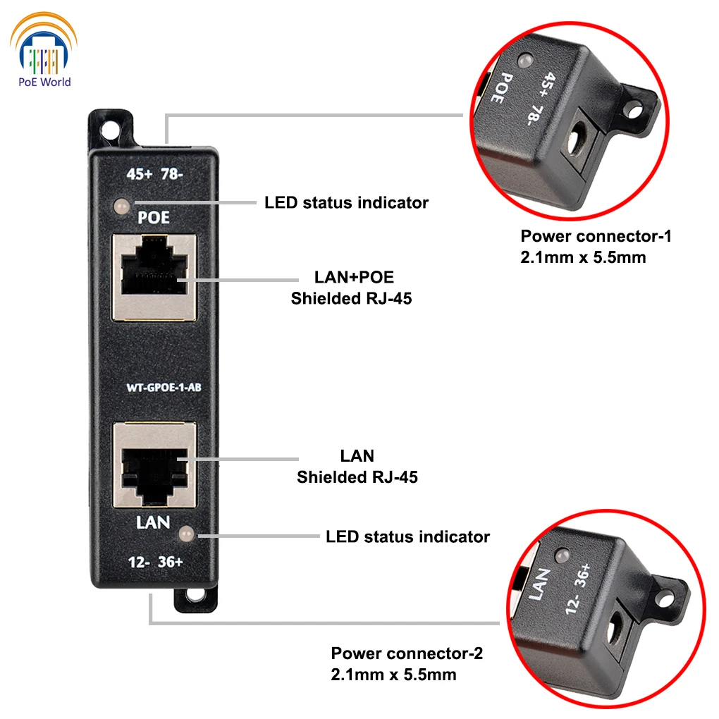 48 В Gigabit PoE + Ethernet-разъем инжектора Plus Linker для PTZ-камеры 802.3at 60 Вт выход на порт макс. |