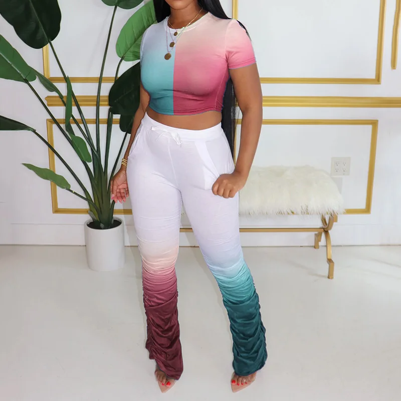 Women Summer Sexy Two Pieces Set Gradient Print O Neck Crop Tops And Pleated Flare Pants Femme Casual Slim Tracksuit SJ6591M
Women Summer Sexy Two Pieces Set Gradient Print O Neck Crop Tops And Pleated Flare Pants Femme Casual Slim Tracksuit SJ6591M