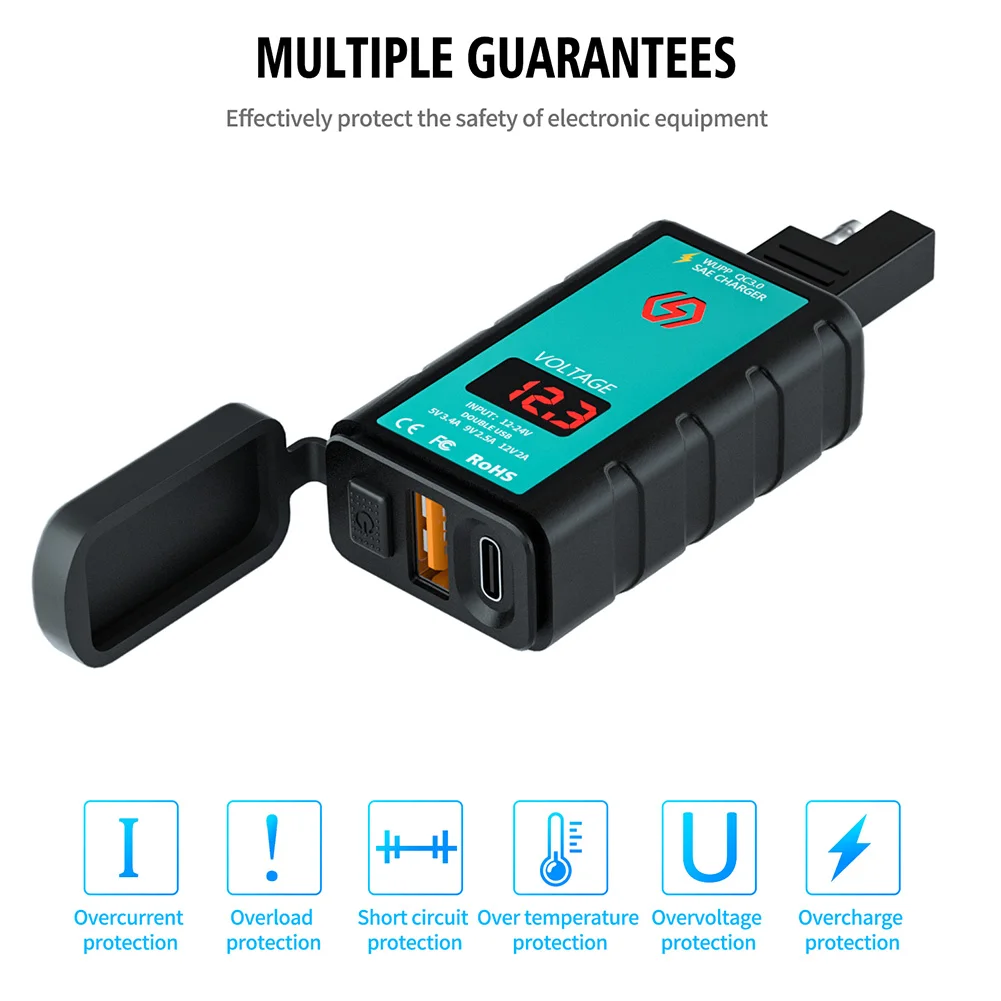 ZH-1422B2 PD Motorcycle Charger Waterproof SAE to USB Voltmeter Adapter Voltmeter ON/Off Switch for Motorbike Power Supply Socke
ZH-1422B2 PD Motorcycle Charger Waterproof SAE to USB Voltmeter Adapter Voltmeter ON/Off Switch for Motorbike Power Supply Socke