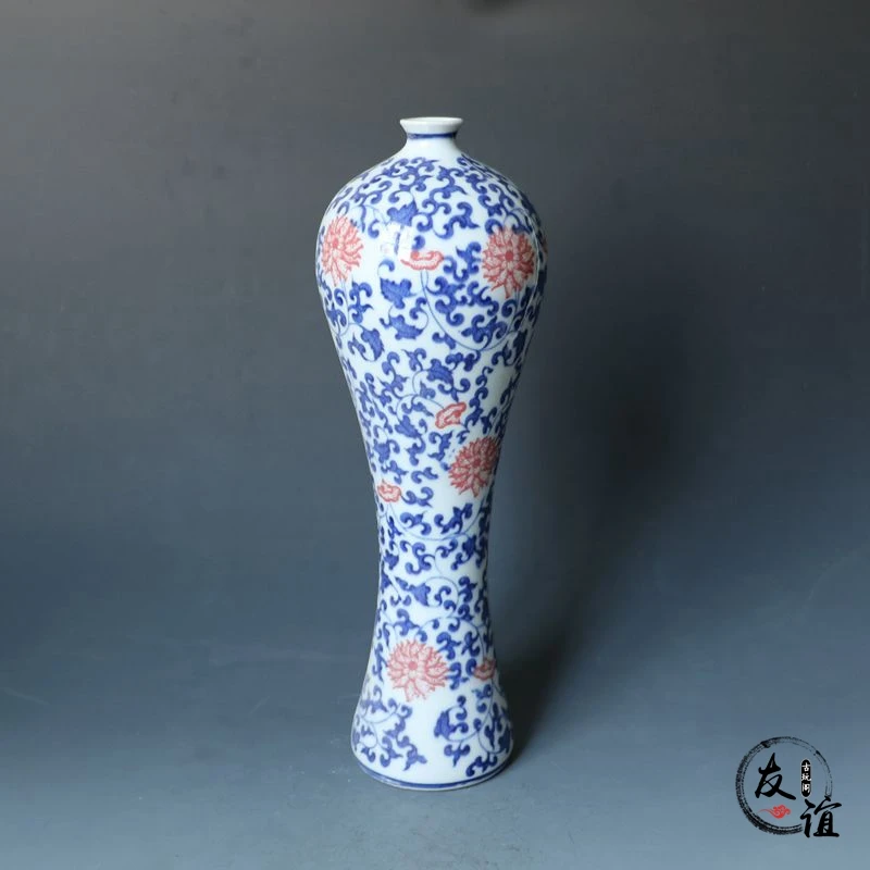 

Jingdezhen antique porcelain, blue and white, Lotus branch, red and plum vase, home decoration and ornament handicraft collectio