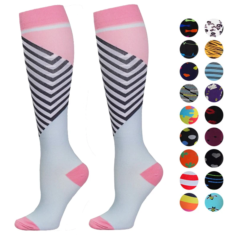 Men's Women‘s Compression Socks Knee Length Nylon Colorful Printing (10-25mmHg) Stockings for Sports Relief of Varicose Veins 
Men's Women‘s Compression Socks Knee Length Nylon Colorful Printing (10-25mmHg) Stockings for Sports Relief of Varicose Veins