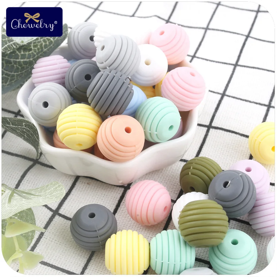 

10pcs 15mm Silicone Beads Teethers DIY Threaded Silica Beads BPA Free 4-6 Months Spiral Food Grade Silicone Teething