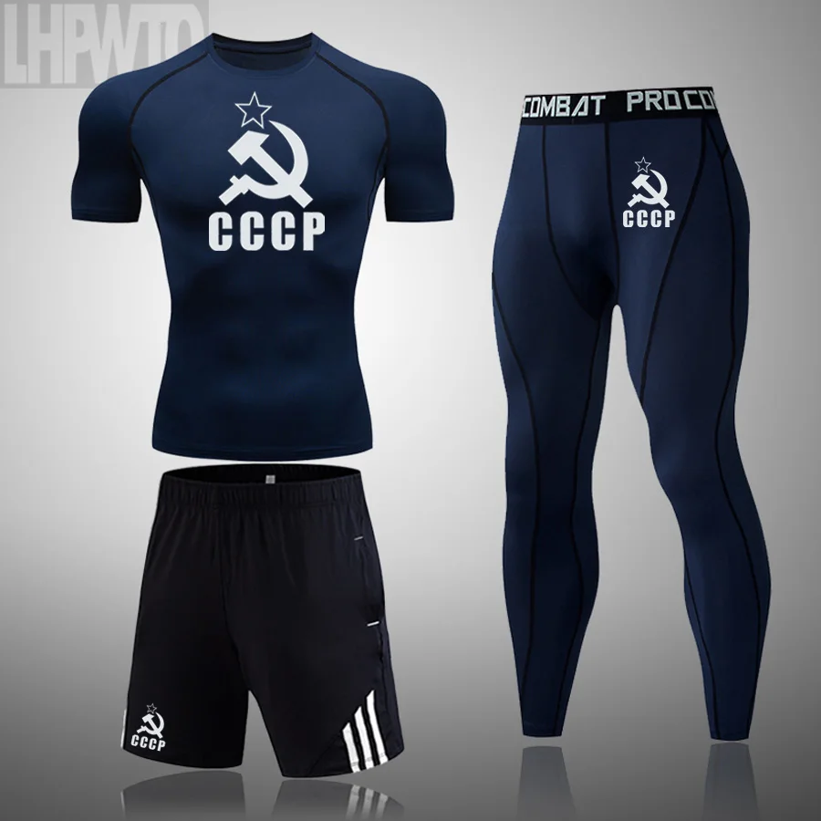 2021 New Men's Summer Compression Sets T-Shirt+pants 3 Pcs/Set Running Tracksuit Male Sportswear Gym Brand Clothing Sweat Suit
2021 New Men's Summer Compression Sets T-Shirt+pants 3 Pcs/Set Running Tracksuit Male Sportswear Gym Brand Clothing Sweat Suit