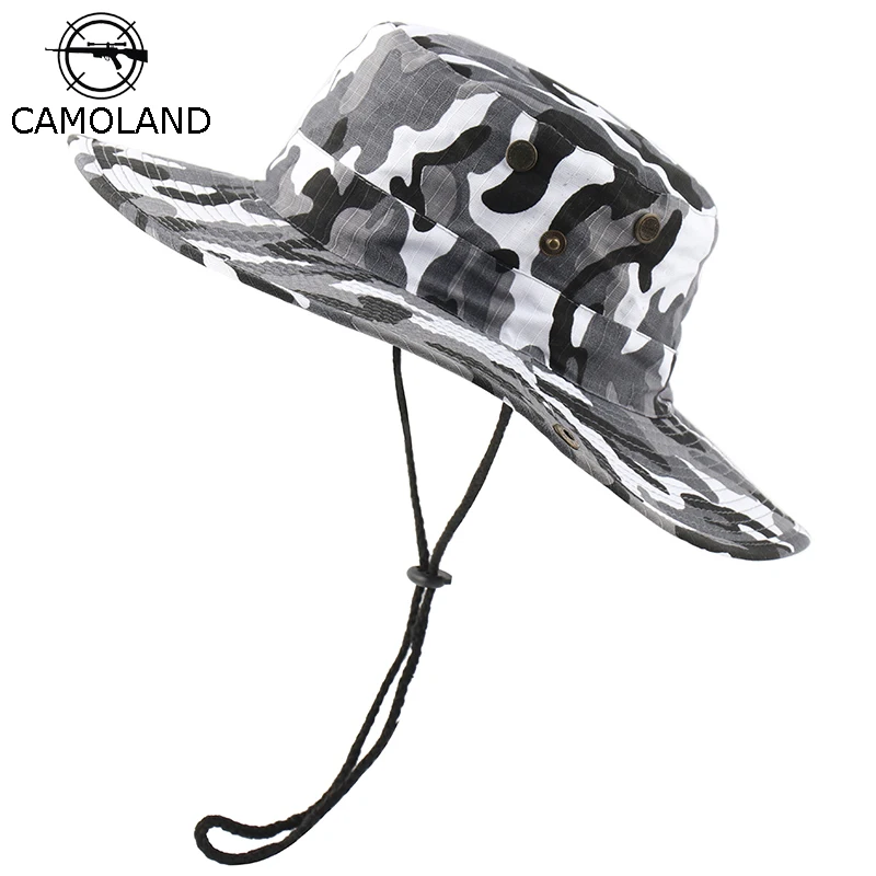 

CAMOLAND Summer UPF50+ Sun Hats Camouflage Bucket Hat For Women Men Outdoor Fishing Boonie Hats Wide Brim Hiking Beach Caps