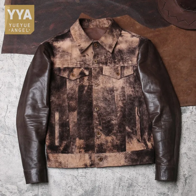 Mens Genuine Leather Jacket Designer Vintage Patchwork Long Sleeve Slim Fit Cargo Coat Male Single Breasted Safari Style Jackets
Mens Genuine Leather Jacket Designer Vintage Patchwork Long Sleeve Slim Fit Cargo Coat Male Single Breasted Safari Style Jackets