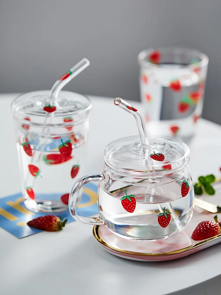 300/350ml Strawberry Cute Glass Cup With Straw Creative Transparent Water Cup Student Milk Heat Resistant Glass Nana
300/350ml Strawberry Cute Glass Cup With Straw Creative Transparent Water Cup Student Milk Heat Resistant Glass Nana