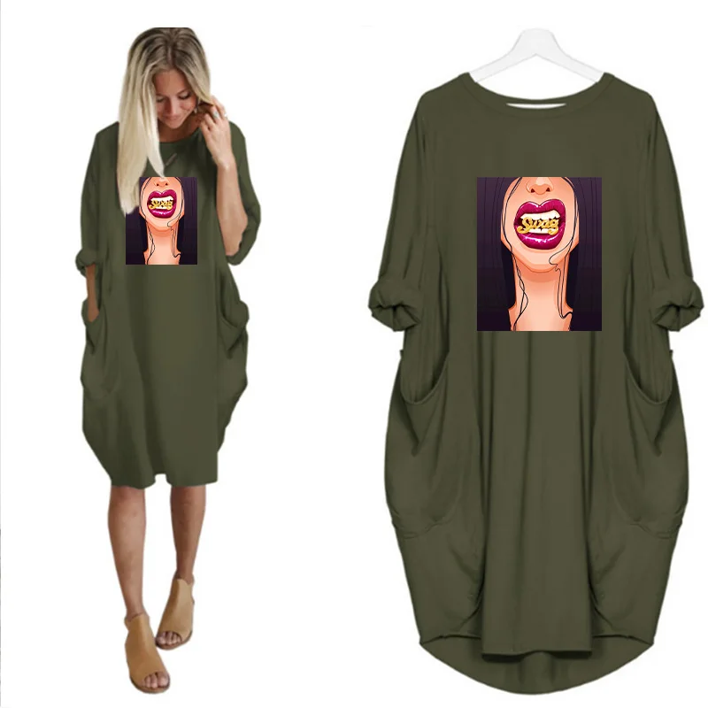 2020 Women Loose Dress Long Sleeve Beauty Cartoon Print Bodycon O Collar Pocket Plus Size 5XL Beach Casual Vestidos Robes Femme
2020 Women Loose Dress Long Sleeve Beauty Cartoon Print Bodycon O Collar Pocket Plus Size 5XL Beach Casual Vestidos Robes Femme