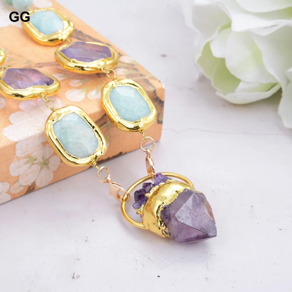 GG Jewelry Natural Amazonites Amethysts Chokers Necklace Amethysts Point Raw Pendant Necklace Vintage For Women 21"
GG Jewelry Natural Amazonites Amethysts Chokers Necklace Amethysts Point Raw Pendant Necklace Vintage For Women 21"