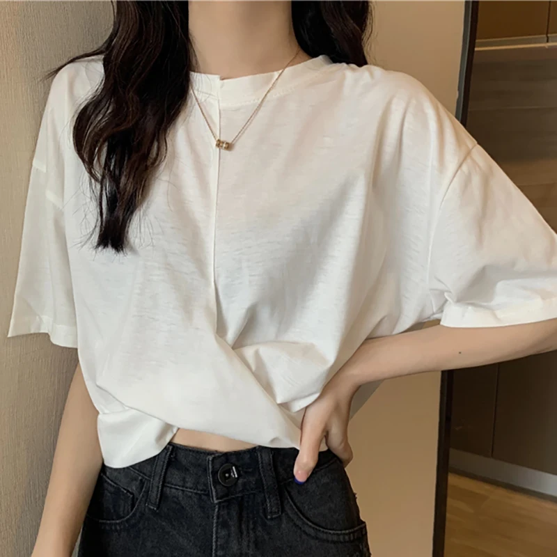 New Summer T Shirt Womens Asymmetrial Shirring Solid Simple Casual Short Tops Female O Neck Slim Thin Short Sleeve Tee T-Shirt
New Summer T Shirt Womens Asymmetrial Shirring Solid Simple Casual Short Tops Female O Neck Slim Thin Short Sleeve Tee T-Shirt
