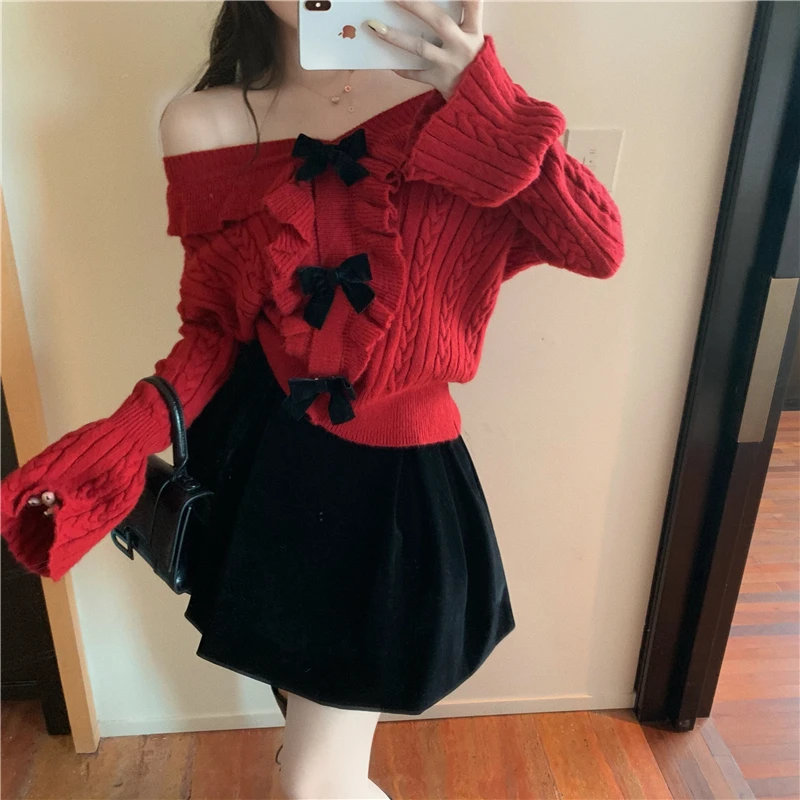 Chic Ruffle Bowknot Knit Sweaters Women 2021 New Autumn Casual Flared Sleeves V Neck Pullovers Female Wild Knitted Short Sweater
Chic Ruffle Bowknot Knit Sweaters Women 2021 New Autumn Casual Flared Sleeves V Neck Pullovers Female Wild Knitted Short Sweater