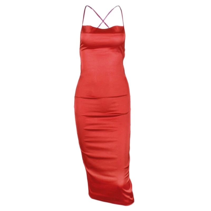 Women Sexy Sleeveless Halter Bodycon Satin Midi Long Dress Criss-Cross Bandage Backless Empire Waist Solid Elegant Cocktail
Women Sexy Sleeveless Halter Bodycon Satin Midi Long Dress Criss-Cross Bandage Backless Empire Waist Solid Elegant Cocktail