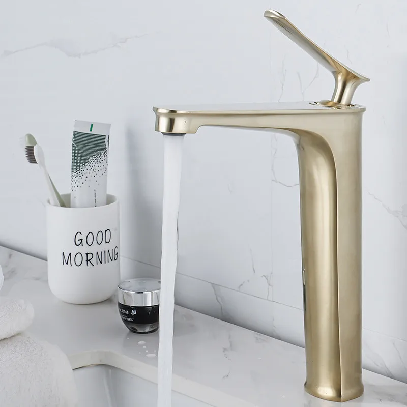 Bathroom Faucet Solid Brass Bathroom Basin Faucet Cold And Hot Water Mixer Sink Tap Single Handle Deck Mounted Brushed Gold Tap
Bathroom Faucet Solid Brass Bathroom Basin Faucet Cold And Hot Water Mixer Sink Tap Single Handle Deck Mounted Brushed Gold Tap