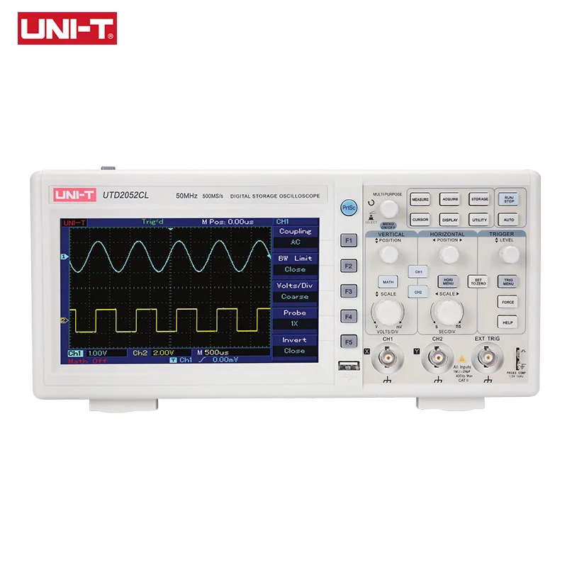 UNI-T UTD2052CL Bench Oscilloscope Digital 50Mhz Bandwidth 2 Channel 500Ms/S Sampling Rate 7" TFT LCD Scopemeter
UNI-T UTD2052CL Bench Oscilloscope Digital 50Mhz Bandwidth 2 Channel 500Ms/S Sampling Rate 7" TFT LCD Scopemeter