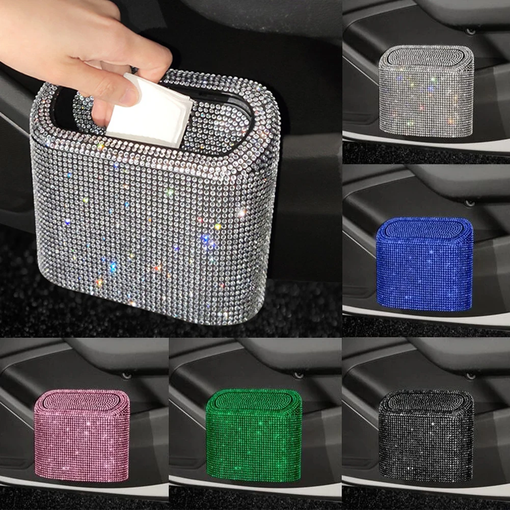 Car Bling Trash Can Storage Bin with Press-Type Lid Shiny Rhinestones Car Storage Box Bag Hanging Type Car Interior Accessories
Car Bling Trash Can Storage Bin with Press-Type Lid Shiny Rhinestones Car Storage Box Bag Hanging Type Car Interior Accessories