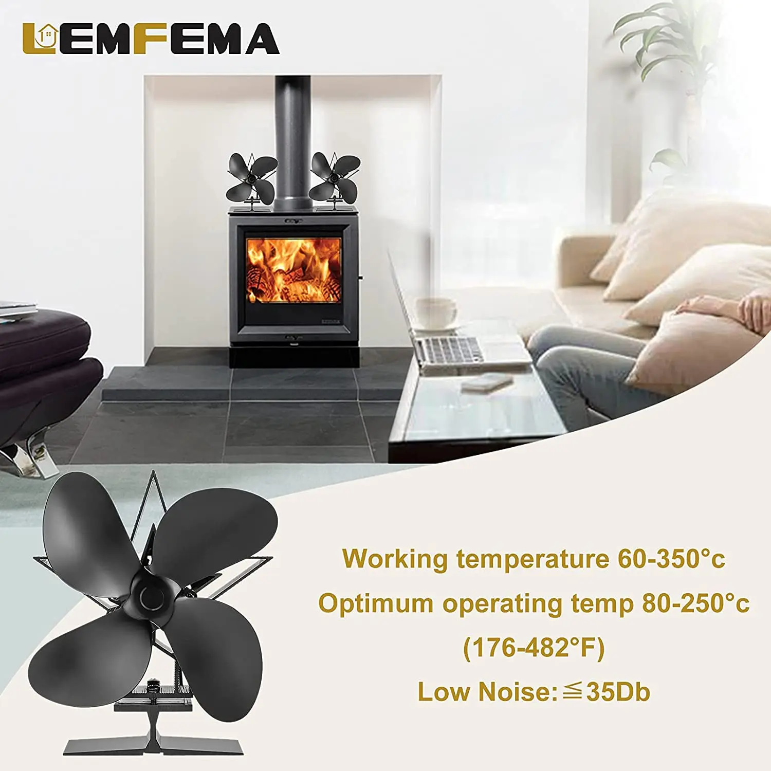 1 set 4 Blades Heat Powered Stove Fan powerless Eco fan Quiet fan for Wood Log Burner Heater Fireplace Thermometer
1 set 4 Blades Heat Powered Stove Fan powerless Eco fan Quiet fan for Wood Log Burner Heater Fireplace Thermometer