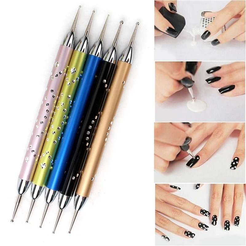 

5Pcs/set Dual-ended Nail Dotting Pen Crystal Beads Handle Rhinestone Studs Picker Wax Pencil Manicure Nail Art Tool
