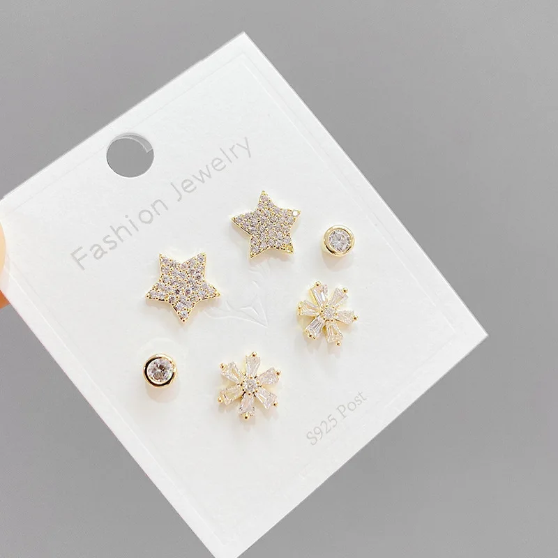 Charm Silvers Needle Stud Earrings Fashion Girl's 3pcs/set Combination Five-Pointed Star ent Simple
Charm Silvers Needle Stud Earrings Fashion Girl's 3pcs/set Combination Five-Pointed Star ent Simple
