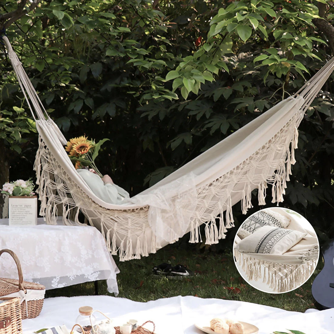 2 Person Hammock Large Brazilian Macrame Fringe Double Hammock Swing Net Chair Out/Indoor Hanging Hammock Swings
2 Person Hammock Large Brazilian Macrame Fringe Double Hammock Swing Net Chair Out/Indoor Hanging Hammock Swings
