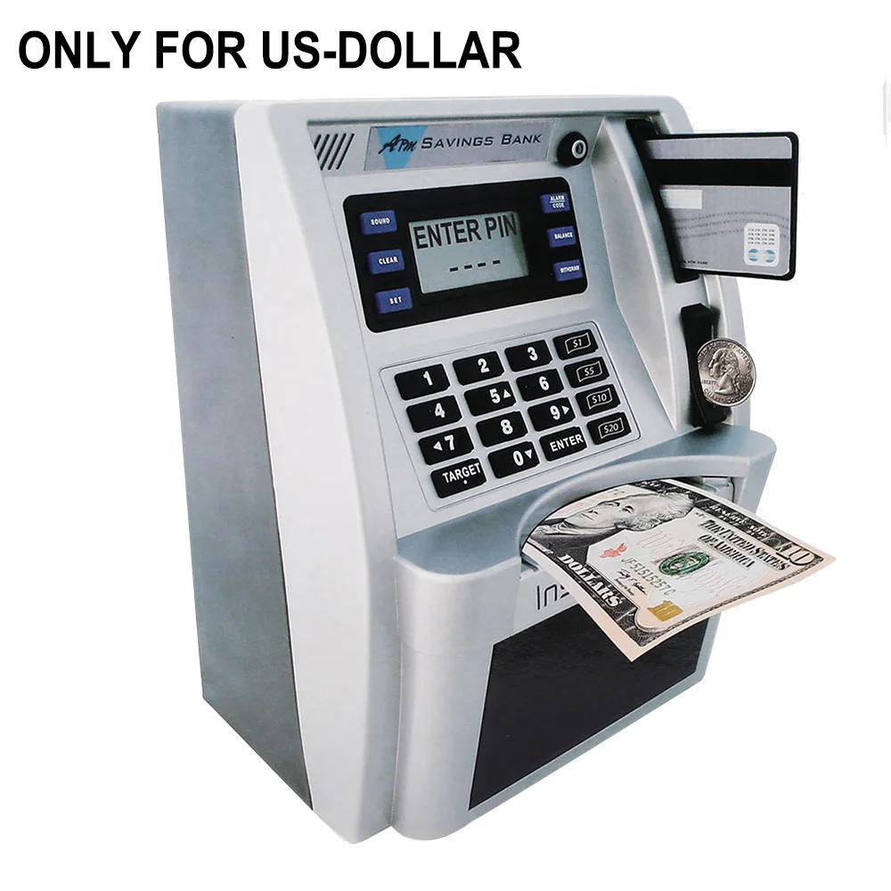 Simulation US ATM Saving Banks ATM Piggy Bank ATM Money Safe Boxes with LCD Screen Silver Kids gift money safe box
Simulation US ATM Saving Banks ATM Piggy Bank ATM Money Safe Boxes with LCD Screen Silver Kids gift money safe box