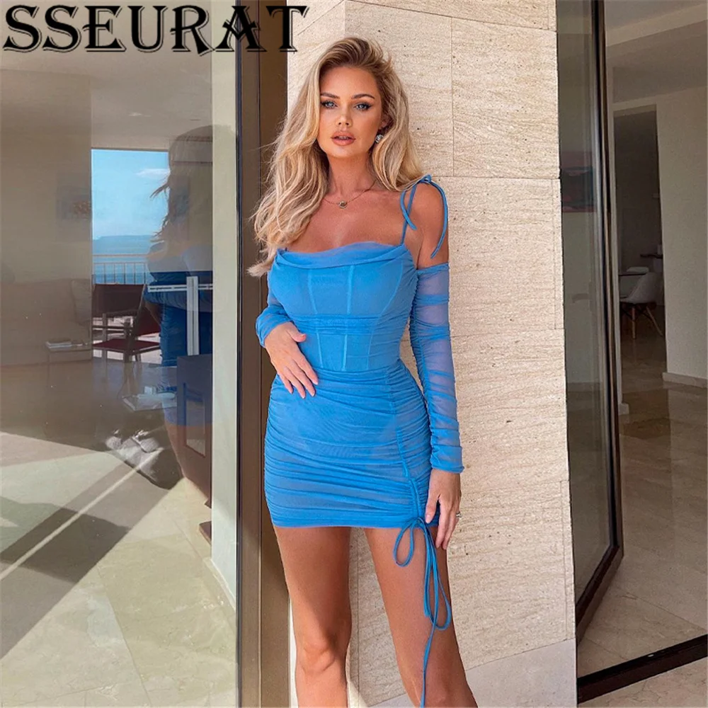 SSEURAT Autumn Women Mesh Patchwork Off Shoulder Ruched Mini Dress Sexy Club Bodycon Drawstring Dress
SSEURAT Autumn Women Mesh Patchwork Off Shoulder Ruched Mini Dress Sexy Club Bodycon Drawstring Dress