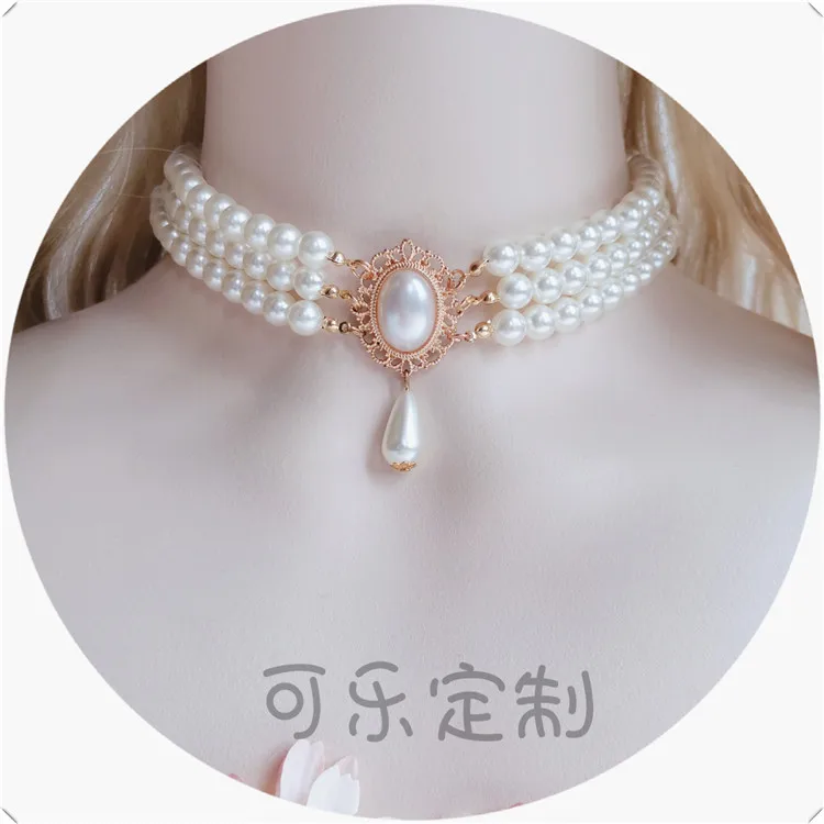 

Handmade Palace Style Collarbone Chain Gorgeous Lolita Wedding Baroque Multilayer Pearl Tea Party Necklace Accessories