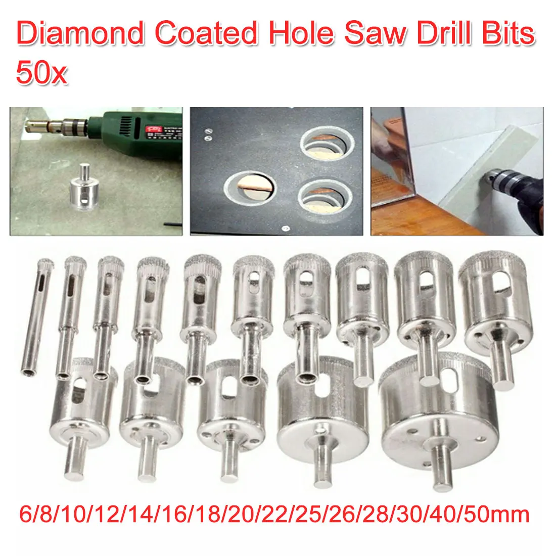15pcs/set Marble Glass Ceramic Hole Saw Drilling Bit Diamond Coated Drill Bit Set Tile For Power Tools 6mm-50mm
15pcs/set Marble Glass Ceramic Hole Saw Drilling Bit Diamond Coated Drill Bit Set Tile For Power Tools 6mm-50mm