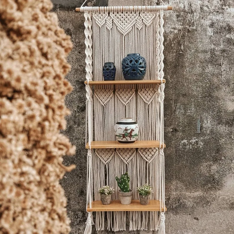 Boho Macrame Wall Hanging Shelf 3 Tier Handmade Woven Tassel Wood Organizer Shelves Wall Floating Hanger for Home Decor
Boho Macrame Wall Hanging Shelf 3 Tier Handmade Woven Tassel Wood Organizer Shelves Wall Floating Hanger for Home Decor