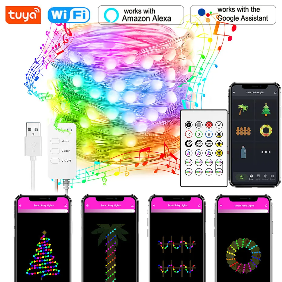 Tuya Smart WiFi USB Led Strip Holiday Lighting Fairy String Light 10m 100LEDs RGB RGBIC 24key Remote Control Home Decoration
Tuya Smart WiFi USB Led Strip Holiday Lighting Fairy String Light 10m 100LEDs RGB RGBIC 24key Remote Control Home Decoration