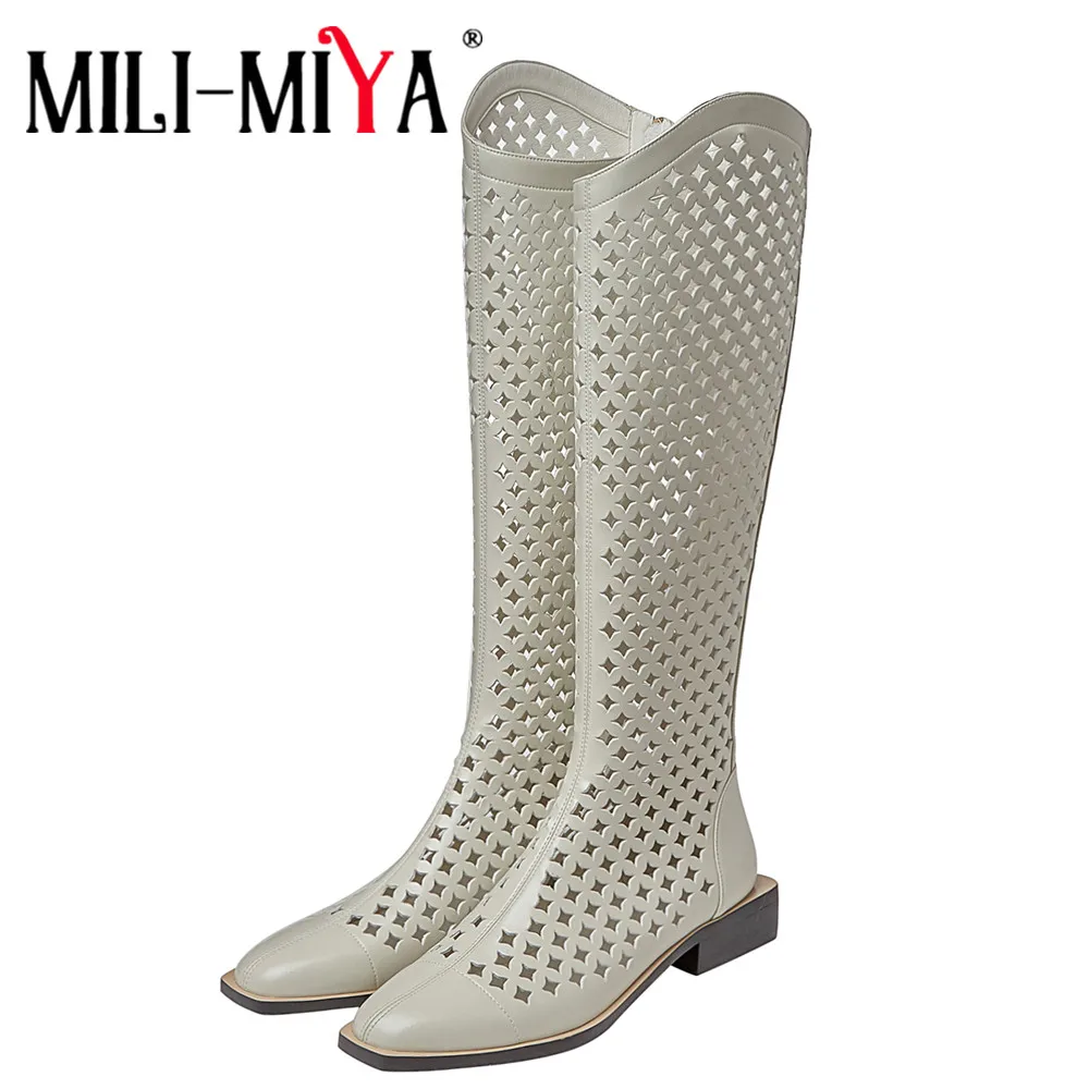 MILI-MIYA Women Low Thick Heels Knee High Long Boots Cut Out Spring Summer Sandal Genuine Leather Fashion Square Toe Wild Shoes
MILI-MIYA Women Low Thick Heels Knee High Long Boots Cut Out Spring Summer Sandal Genuine Leather Fashion Square Toe Wild Shoes