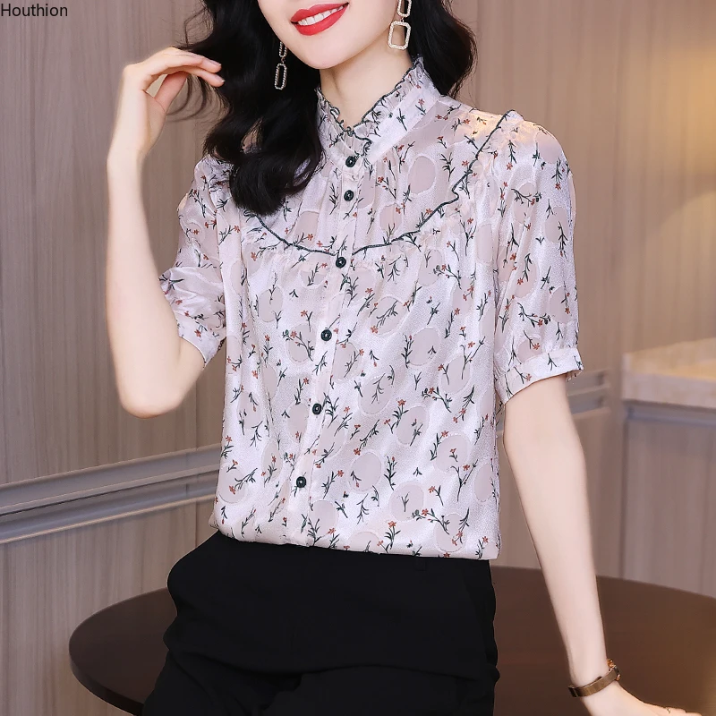 Chiffon Loose Women Blouse New Fashion Blouses Casual Short Sleeve Blusas Flower Print Lotus Leaf Collar Shirts Summer 
Chiffon Loose Women Blouse New Fashion Blouses Casual Short Sleeve Blusas Flower Print Lotus Leaf Collar Shirts Summer
