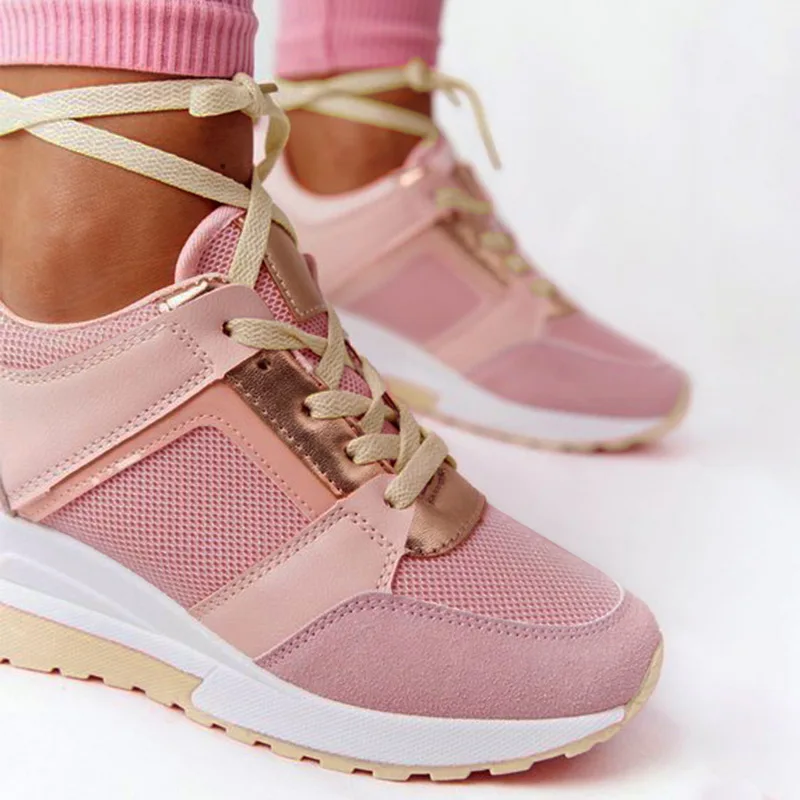 LITTHING Women Sneakers Lace-Up Wedge Sports Shoes Women's Vulcanized Shoes Casual Platform Breathable Sneakers Females Shoes