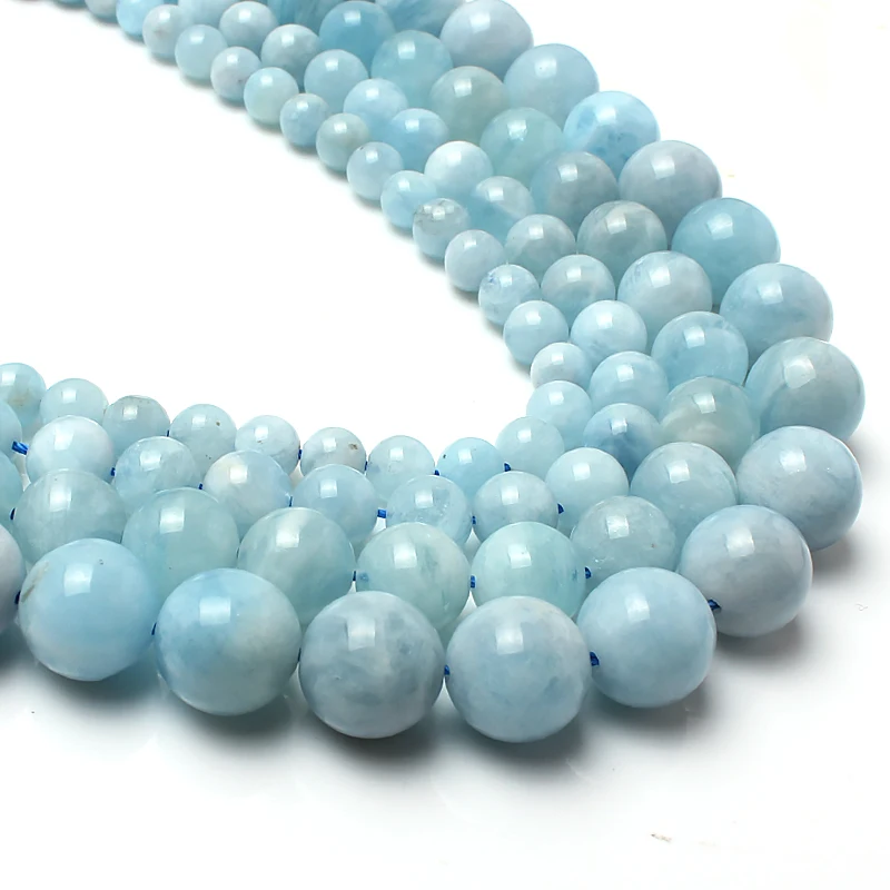 

Natural Gem Beads Genuine Aquamarines Round Stone Beads for Jewelry Making 15inches/strand 6/8/10/12mm Pick Size
