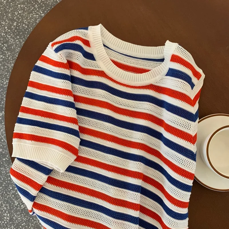 KUSAHIKI Summer 2021 New Thin Knitted Striped T Shirts Korean Short Sleeve O-neck Graphic Tees Women Causal Tops Shirt 6H480
KUSAHIKI Summer 2021 New Thin Knitted Striped T Shirts Korean Short Sleeve O-neck Graphic Tees Women Causal Tops Shirt 6H480