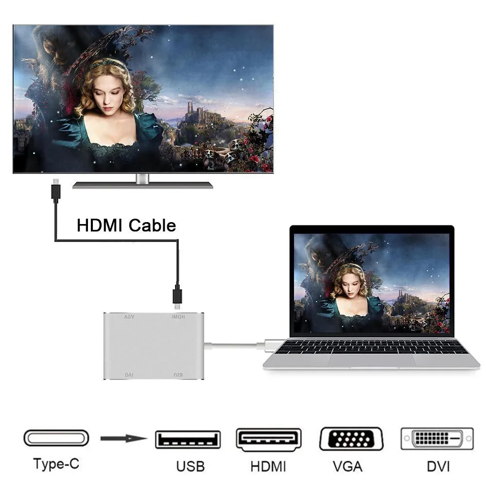 USB-концентратор Тип C на VGA DVI USB 3 0 4k HDMI-совместимый адаптер кабель для ноутбука Apple
