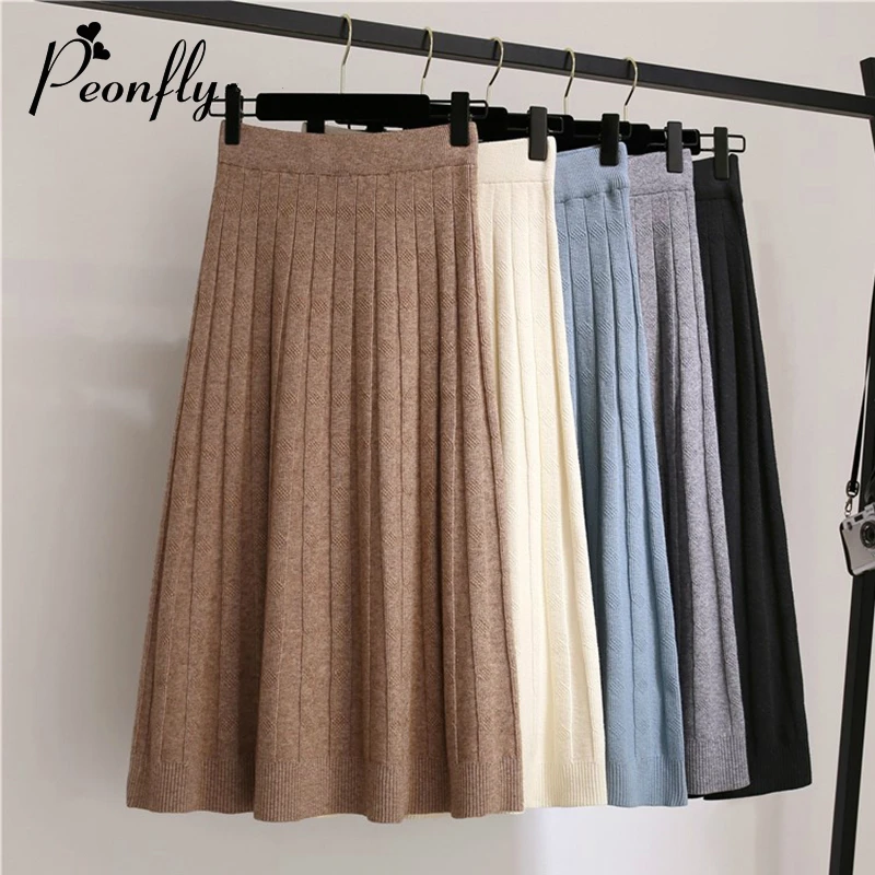 New 2020 Autumn Peonfly Knitted Midi Skirt Women Korean Style Ladies High Waist Pleated Skirts a Line Elegant Long Skirts Female
New 2020 Autumn Peonfly Knitted Midi Skirt Women Korean Style Ladies High Waist Pleated Skirts a Line Elegant Long Skirts Female