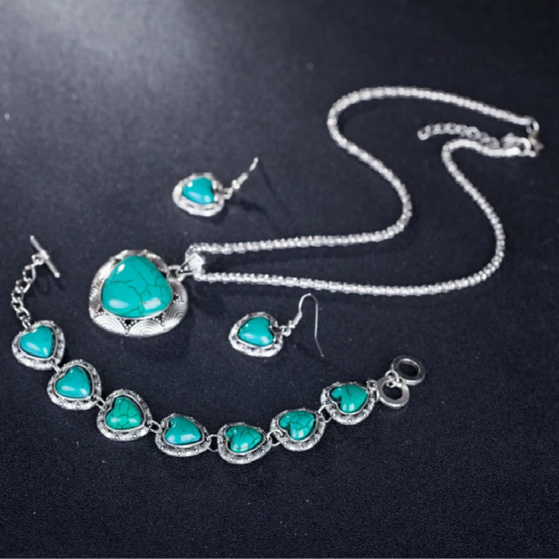 New Turquoise Long Sweater Chain Heart-shaped Clavicle Necklace Earrings Bracelet Jewelry Three-piece Set Fashion Women Jewelry
New Turquoise Long Sweater Chain Heart-shaped Clavicle Necklace Earrings Bracelet Jewelry Three-piece Set Fashion Women Jewelry