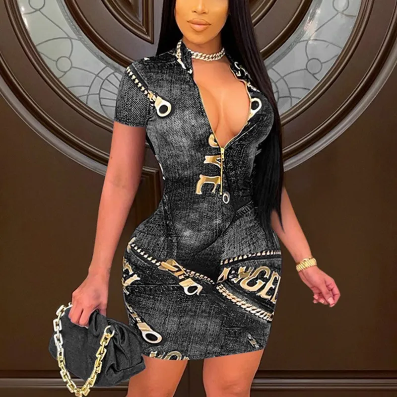 Lady Elegant Sexy Deep V-Neck Party Dress 2021 Summer Women Fashion Chain Print Design Zipper Slim Fit Bodycon Dresses Vestidos
Lady Elegant Sexy Deep V-Neck Party Dress 2021 Summer Women Fashion Chain Print Design Zipper Slim Fit Bodycon Dresses Vestidos